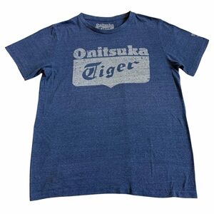 Onitsuka Tiger Men’s Retro Logo T Shirt Sz L Blue Heather Soft Cotton Blend GUC
